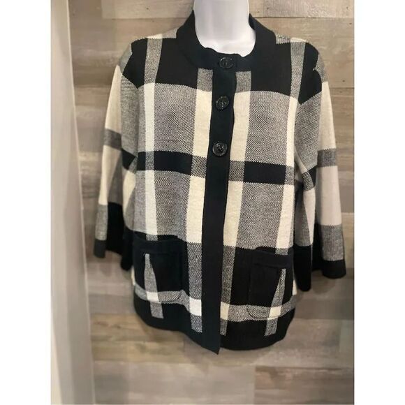 Designers originals L 3/4 sleeve 3 button front open bottom cardigan black white - Picture 1 of 8